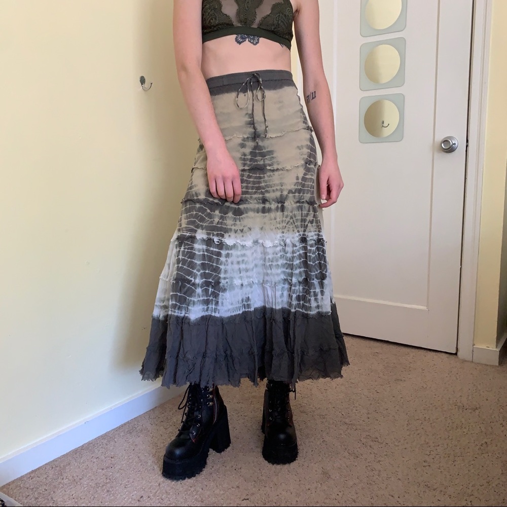 tie dye tricolored tiered maxi skirt